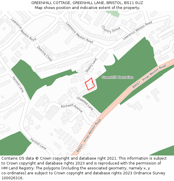 GREENHILL COTTAGE, GREENHILL LANE, BRISTOL, BS11 0UZ: Location map and indicative extent of plot