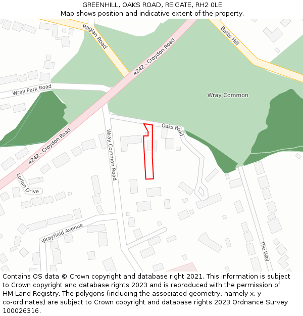 GREENHILL, OAKS ROAD, REIGATE, RH2 0LE: Location map and indicative extent of plot