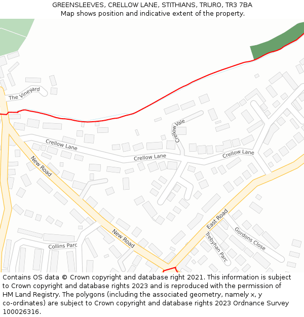 GREENSLEEVES, CRELLOW LANE, STITHIANS, TRURO, TR3 7BA: Location map and indicative extent of plot