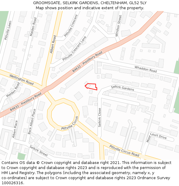 GROOMSGATE, SELKIRK GARDENS, CHELTENHAM, GL52 5LY: Location map and indicative extent of plot