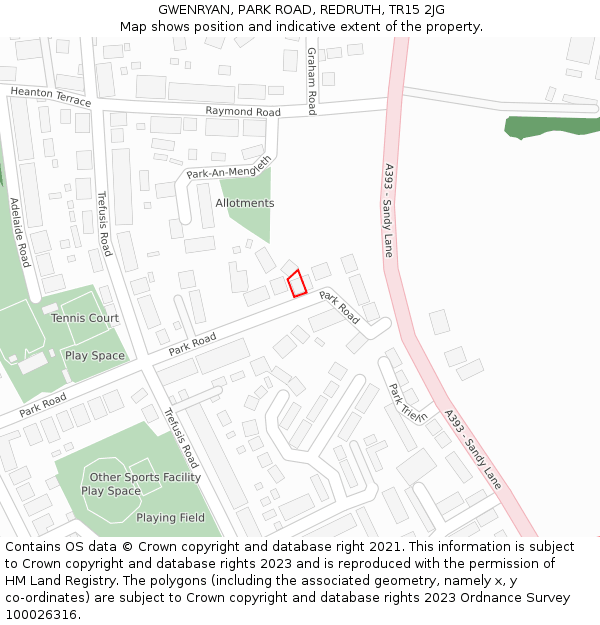 GWENRYAN, PARK ROAD, REDRUTH, TR15 2JG: Location map and indicative extent of plot