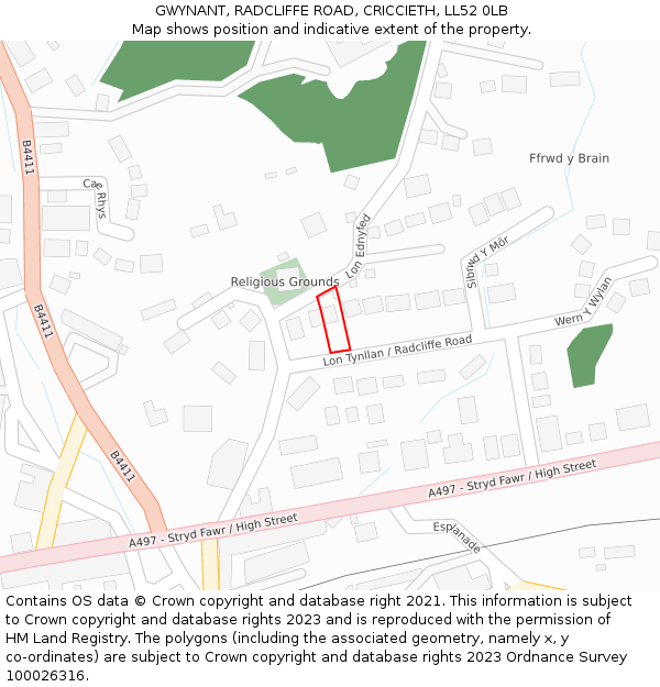 GWYNANT, RADCLIFFE ROAD, CRICCIETH, LL52 0LB: Location map and indicative extent of plot