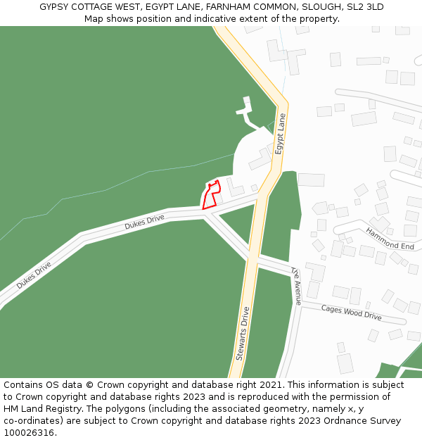 GYPSY COTTAGE WEST, EGYPT LANE, FARNHAM COMMON, SLOUGH, SL2 3LD: Location map and indicative extent of plot