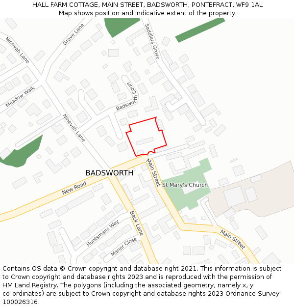 HALL FARM COTTAGE, MAIN STREET, BADSWORTH, PONTEFRACT, WF9 1AL: Location map and indicative extent of plot
