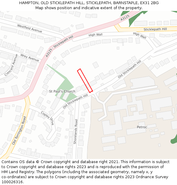 HAMPTON, OLD STICKLEPATH HILL, STICKLEPATH, BARNSTAPLE, EX31 2BG: Location map and indicative extent of plot