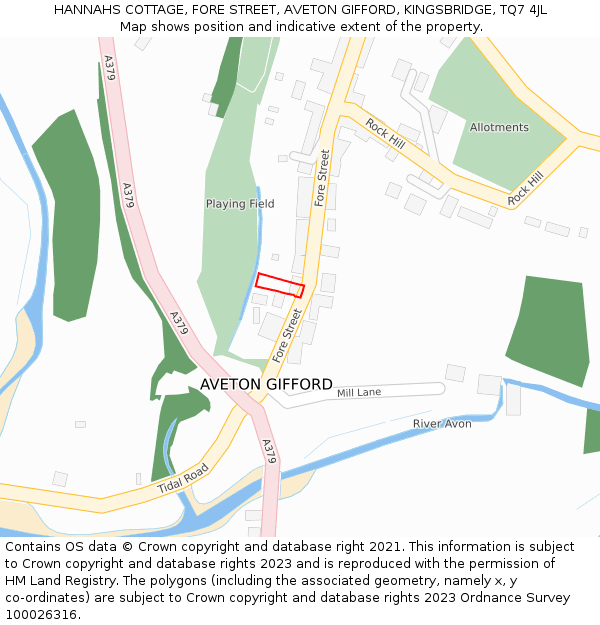 HANNAHS COTTAGE, FORE STREET, AVETON GIFFORD, KINGSBRIDGE, TQ7 4JL: Location map and indicative extent of plot