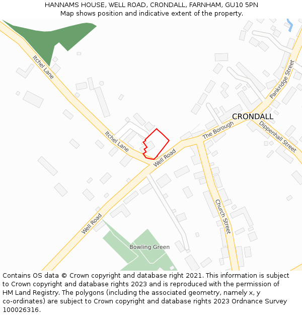 HANNAMS HOUSE, WELL ROAD, CRONDALL, FARNHAM, GU10 5PN: Location map and indicative extent of plot