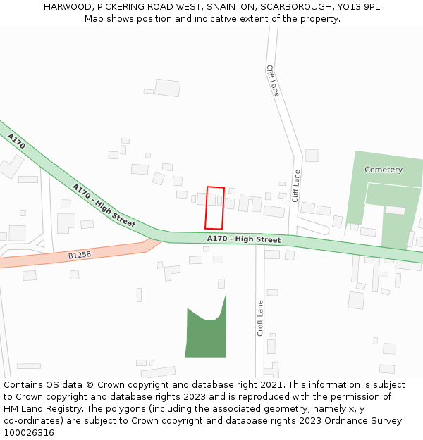 HARWOOD, PICKERING ROAD WEST, SNAINTON, SCARBOROUGH, YO13 9PL: Location map and indicative extent of plot