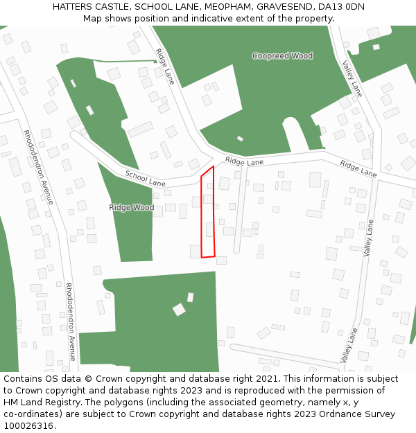 HATTERS CASTLE, SCHOOL LANE, MEOPHAM, GRAVESEND, DA13 0DN: Location map and indicative extent of plot