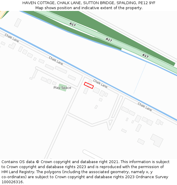 HAVEN COTTAGE, CHALK LANE, SUTTON BRIDGE, SPALDING, PE12 9YF: Location map and indicative extent of plot