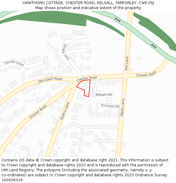 HAWTHORN COTTAGE, CHESTER ROAD, KELSALL, TARPORLEY, CW6 0SJ: Location map and indicative extent of plot