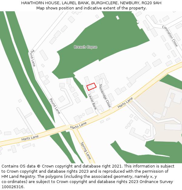 HAWTHORN HOUSE, LAUREL BANK, BURGHCLERE, NEWBURY, RG20 9AH: Location map and indicative extent of plot