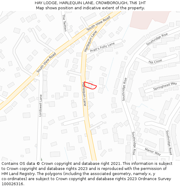 HAY LODGE, HARLEQUIN LANE, CROWBOROUGH, TN6 1HT: Location map and indicative extent of plot