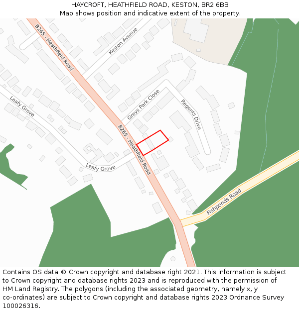 HAYCROFT, HEATHFIELD ROAD, KESTON, BR2 6BB: Location map and indicative extent of plot