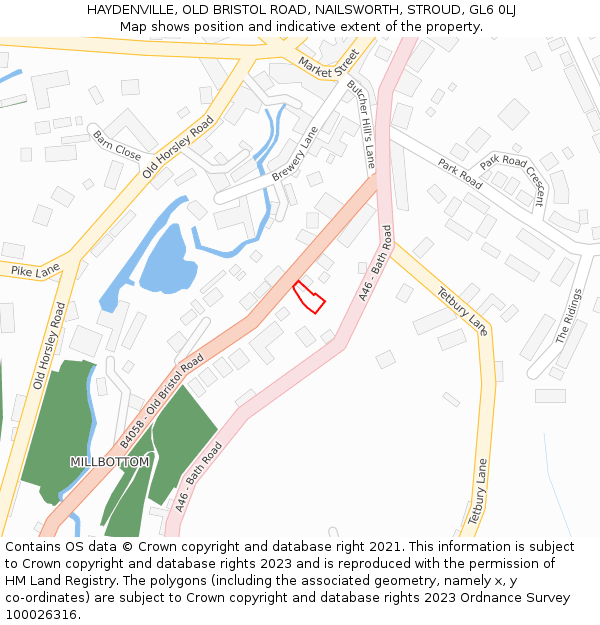 HAYDENVILLE, OLD BRISTOL ROAD, NAILSWORTH, STROUD, GL6 0LJ: Location map and indicative extent of plot