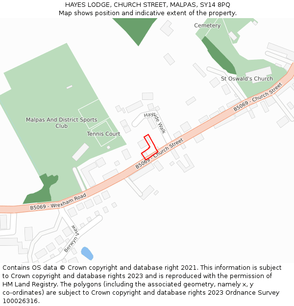 HAYES LODGE, CHURCH STREET, MALPAS, SY14 8PQ: Location map and indicative extent of plot