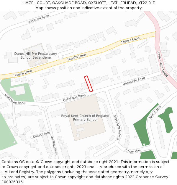 HAZEL COURT, OAKSHADE ROAD, OXSHOTT, LEATHERHEAD, KT22 0LF: Location map and indicative extent of plot