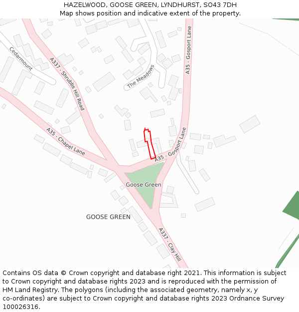 HAZELWOOD, GOOSE GREEN, LYNDHURST, SO43 7DH: Location map and indicative extent of plot