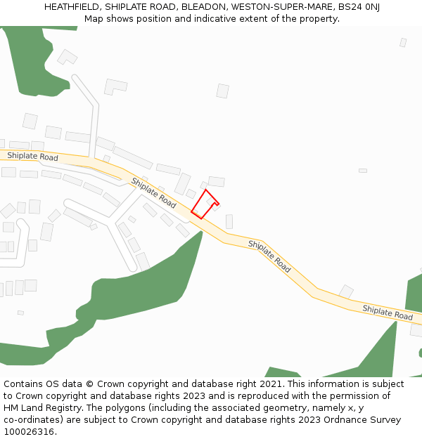 HEATHFIELD, SHIPLATE ROAD, BLEADON, WESTON-SUPER-MARE, BS24 0NJ: Location map and indicative extent of plot