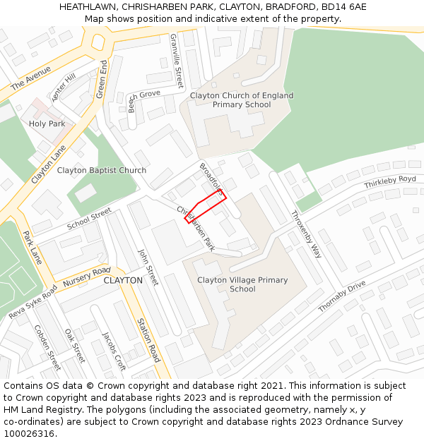 HEATHLAWN, CHRISHARBEN PARK, CLAYTON, BRADFORD, BD14 6AE: Location map and indicative extent of plot