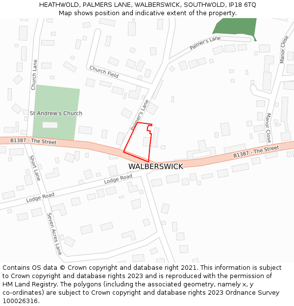 HEATHWOLD, PALMERS LANE, WALBERSWICK, SOUTHWOLD, IP18 6TQ: Location map and indicative extent of plot