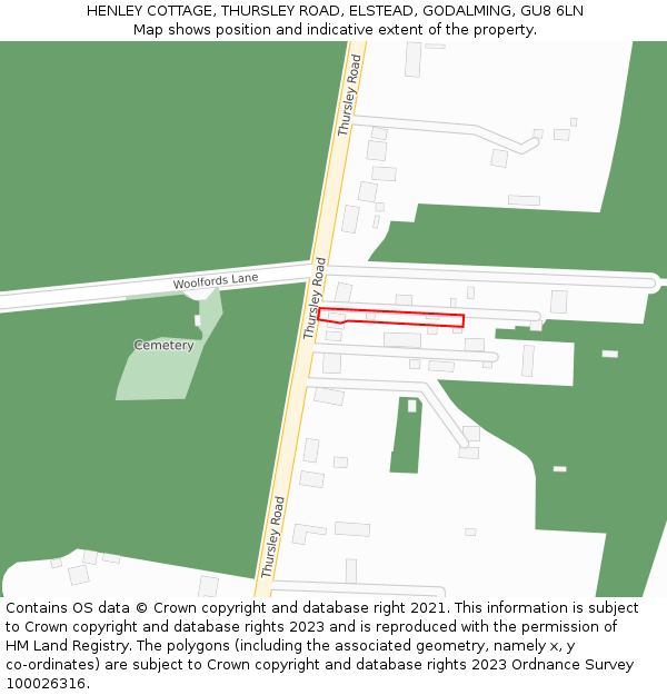 HENLEY COTTAGE, THURSLEY ROAD, ELSTEAD, GODALMING, GU8 6LN: Location map and indicative extent of plot