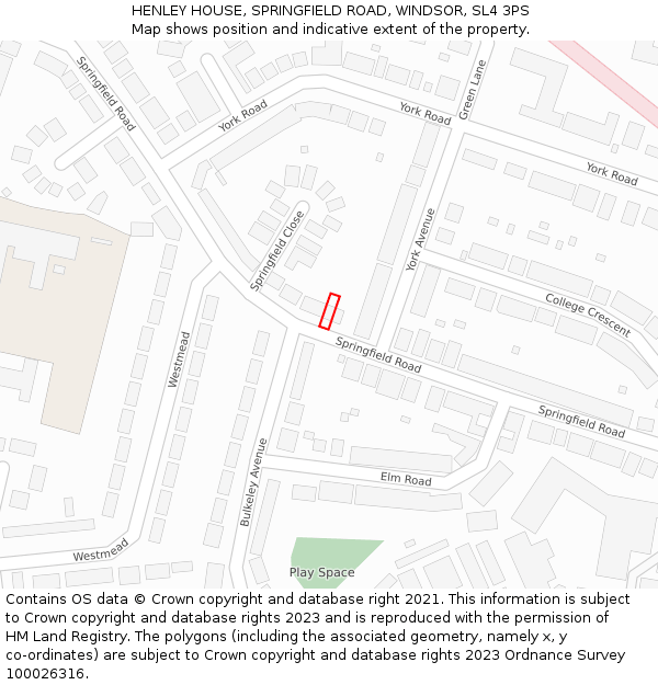 HENLEY HOUSE, SPRINGFIELD ROAD, WINDSOR, SL4 3PS: Location map and indicative extent of plot