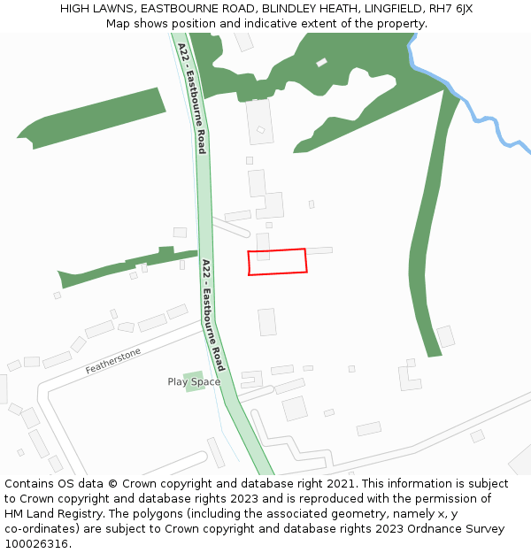 HIGH LAWNS, EASTBOURNE ROAD, BLINDLEY HEATH, LINGFIELD, RH7 6JX: Location map and indicative extent of plot