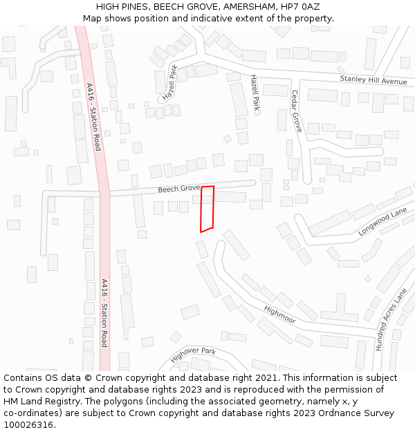 HIGH PINES, BEECH GROVE, AMERSHAM, HP7 0AZ: Location map and indicative extent of plot