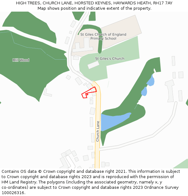 HIGH TREES, CHURCH LANE, HORSTED KEYNES, HAYWARDS HEATH, RH17 7AY: Location map and indicative extent of plot