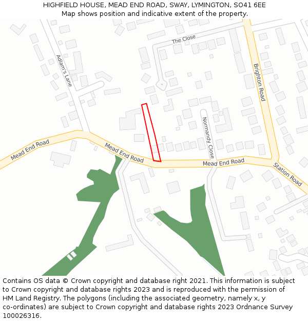 HIGHFIELD HOUSE, MEAD END ROAD, SWAY, LYMINGTON, SO41 6EE: Location map and indicative extent of plot