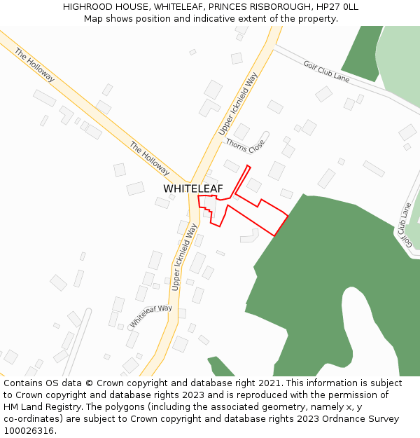 HIGHROOD HOUSE, WHITELEAF, PRINCES RISBOROUGH, HP27 0LL: Location map and indicative extent of plot