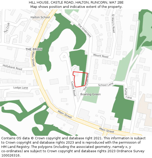 HILL HOUSE, CASTLE ROAD, HALTON, RUNCORN, WA7 2BE: Location map and indicative extent of plot