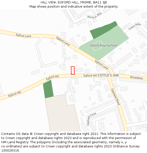 HILL VIEW, EGFORD HILL, FROME, BA11 3JE: Location map and indicative extent of plot
