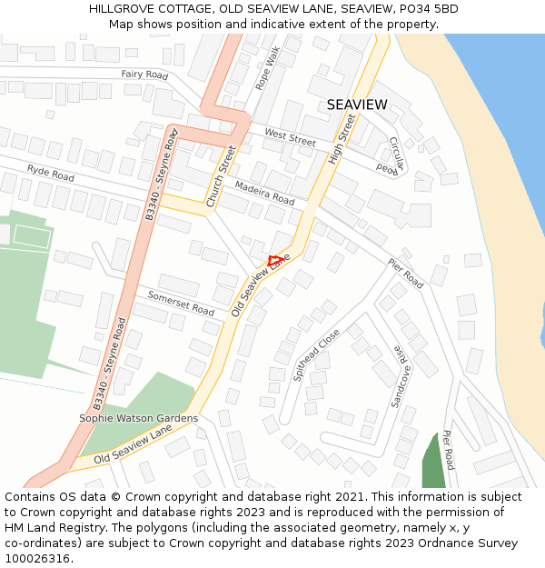 HILLGROVE COTTAGE, OLD SEAVIEW LANE, SEAVIEW, PO34 5BD: Location map and indicative extent of plot