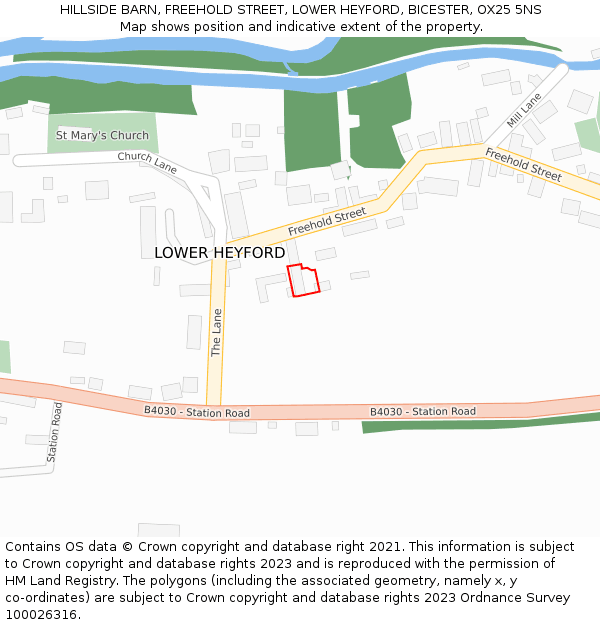 HILLSIDE BARN, FREEHOLD STREET, LOWER HEYFORD, BICESTER, OX25 5NS: Location map and indicative extent of plot