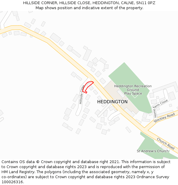 HILLSIDE CORNER, HILLSIDE CLOSE, HEDDINGTON, CALNE, SN11 0PZ: Location map and indicative extent of plot