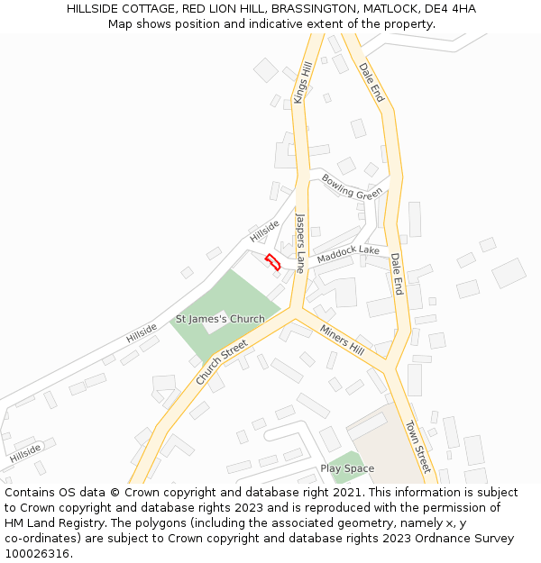 HILLSIDE COTTAGE, RED LION HILL, BRASSINGTON, MATLOCK, DE4 4HA: Location map and indicative extent of plot