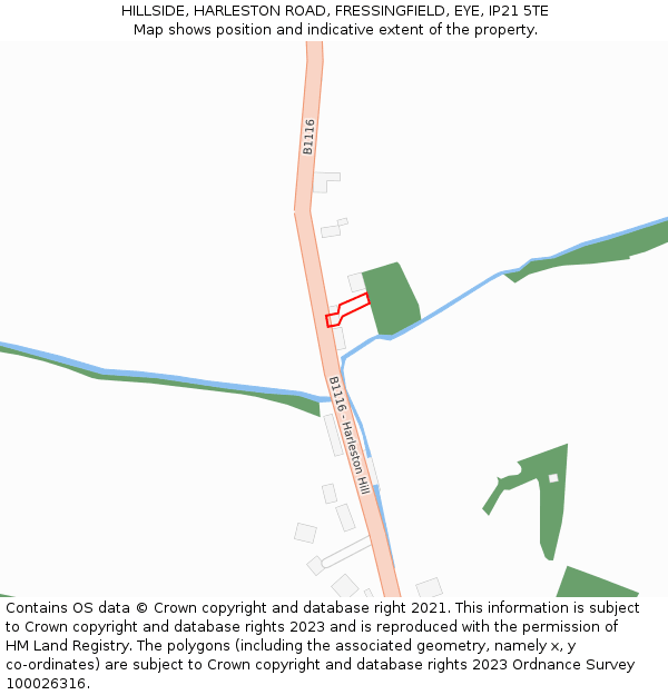 HILLSIDE, HARLESTON ROAD, FRESSINGFIELD, EYE, IP21 5TE: Location map and indicative extent of plot