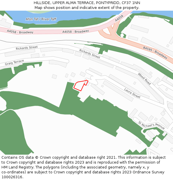 HILLSIDE, UPPER ALMA TERRACE, PONTYPRIDD, CF37 1NN: Location map and indicative extent of plot