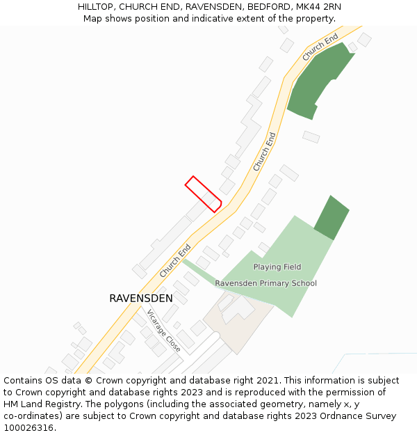 HILLTOP, CHURCH END, RAVENSDEN, BEDFORD, MK44 2RN: Location map and indicative extent of plot