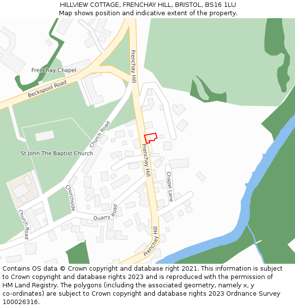 HILLVIEW COTTAGE, FRENCHAY HILL, BRISTOL, BS16 1LU: Location map and indicative extent of plot