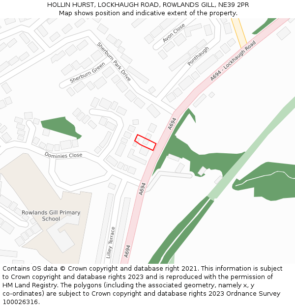 HOLLIN HURST, LOCKHAUGH ROAD, ROWLANDS GILL, NE39 2PR: Location map and indicative extent of plot