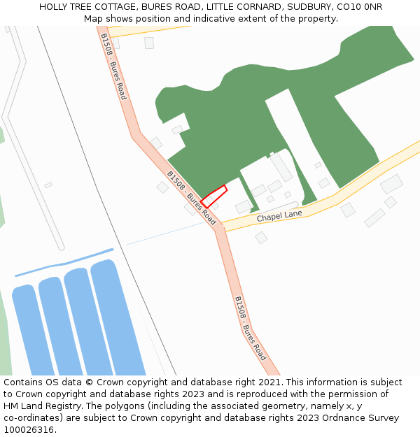 HOLLY TREE COTTAGE, BURES ROAD, LITTLE CORNARD, SUDBURY, CO10 0NR: Location map and indicative extent of plot