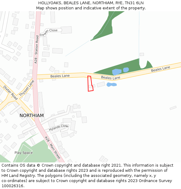 HOLLYOAKS, BEALES LANE, NORTHIAM, RYE, TN31 6LN: Location map and indicative extent of plot