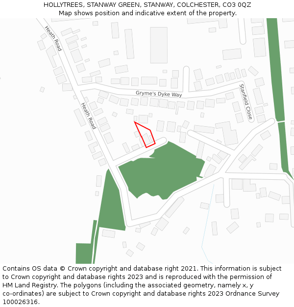 HOLLYTREES, STANWAY GREEN, STANWAY, COLCHESTER, CO3 0QZ: Location map and indicative extent of plot