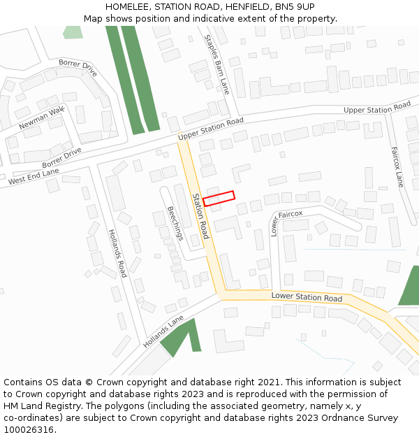 HOMELEE, STATION ROAD, HENFIELD, BN5 9UP: Location map and indicative extent of plot
