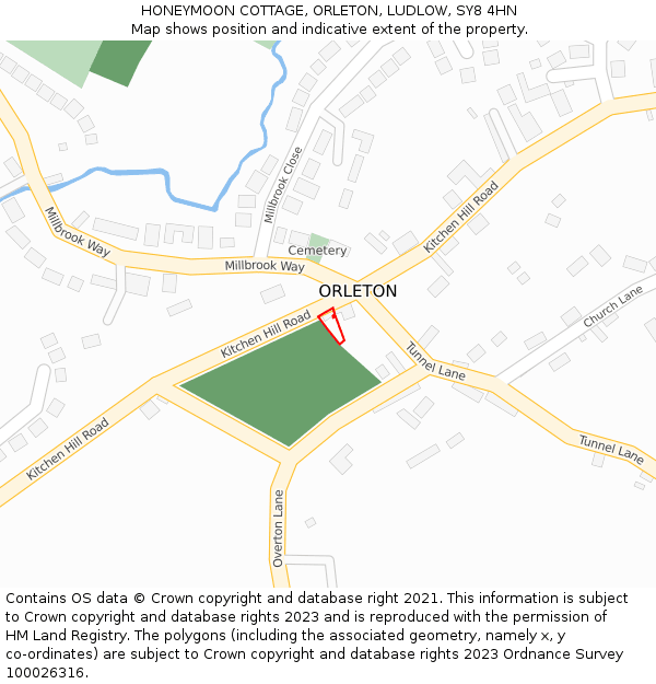 HONEYMOON COTTAGE, ORLETON, LUDLOW, SY8 4HN: Location map and indicative extent of plot