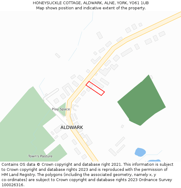 HONEYSUCKLE COTTAGE, ALDWARK, ALNE, YORK, YO61 1UB: Location map and indicative extent of plot