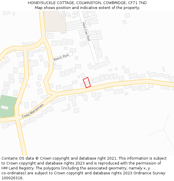 HONEYSUCKLE COTTAGE, COLWINSTON, COWBRIDGE, CF71 7ND: Location map and indicative extent of plot